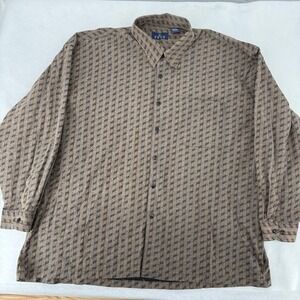 Enro Mens 3X Big Brown Geometric Diamond Cotton Long Sleeve Button Down Shirt